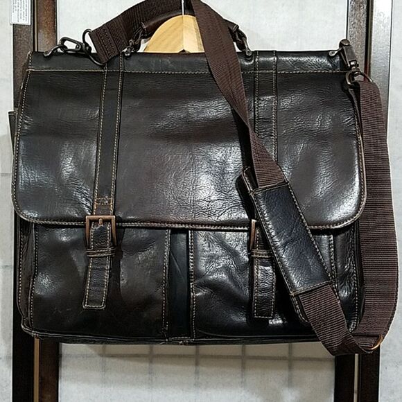 Wilson's VTG Large Chocolate Brown Leather Briefcase Men's Computer Bag Organize - Picture 1 of 16